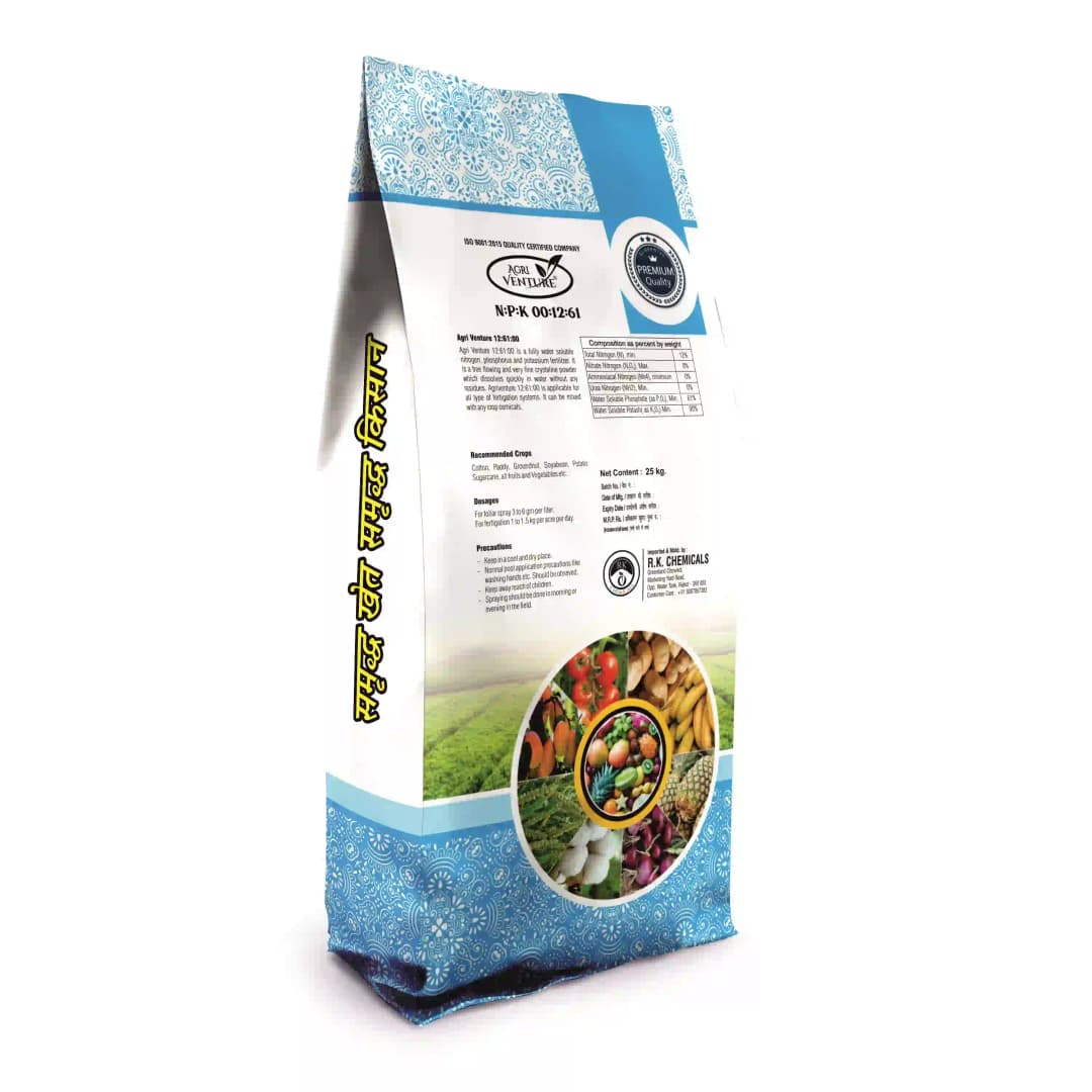 Agriventure Npk 12:61:00 Imported 100% Water Soluble Fertilizer For Drip and Foliar Spray, Use For Vegetables And Fruits - Image 2