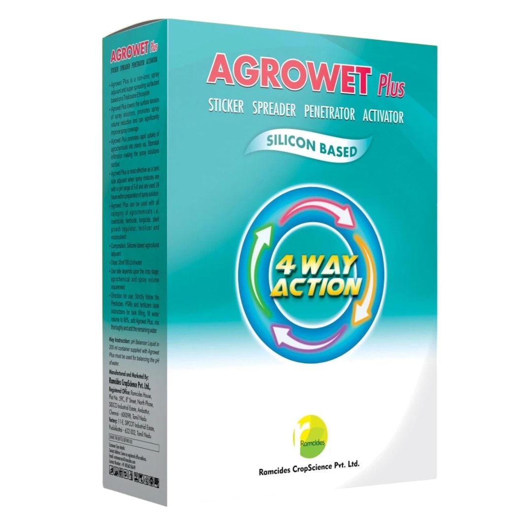 Ramcides AGROWET PLUS Sticker, Spreader, Penetrator, Activator, 4 Way Action Non-Ionic Silicone Based