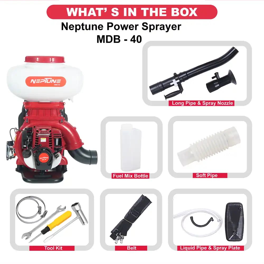 Neptune MBD-40 2 In 1 Knapsack Mist Blower, Powder Duster And Sprayer, 4-Stroke 35CC Petrol Engine, 20L Tank Capacity, Ideal For Farming And Garden - Image 6