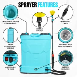 Neptune Model-12 Knapsack Battery Sprayer, 12V 8Amp, 20L Tank, Telescopic Lance with 4 Nozzles, Ideal for Farming & Garden Spraying (Color May Vary) 8