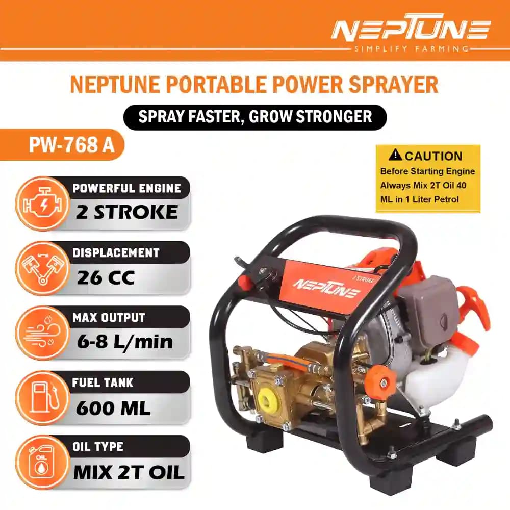 Neptune PW-768A 2-Stroke Portable Power Sprayer, 26CC Petrol Engine, 15 Meter Hose, High Pressure Up To 35 Feet Spray, Ideal For Farming & Garden - Image 3