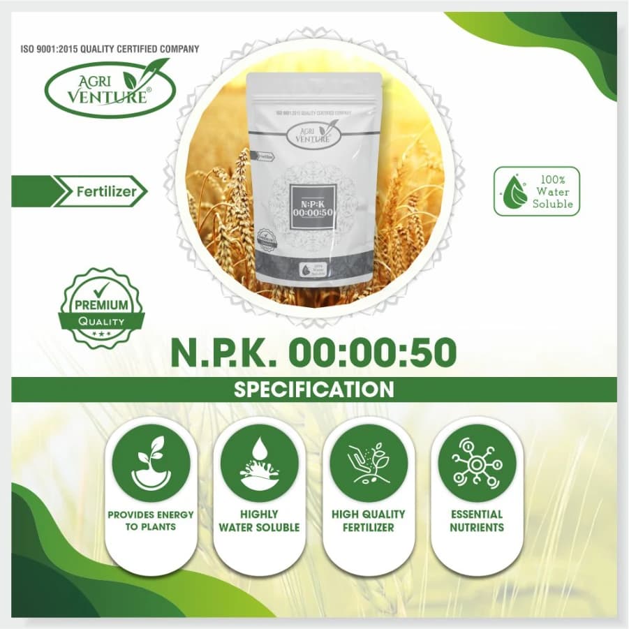 Agriventure NPK 00:00:50 Imported 100% Water Soluble Drip and Foliar Spray Fertilizer, Suitable For All Types of Plants & Agriculture Crops - Image 4