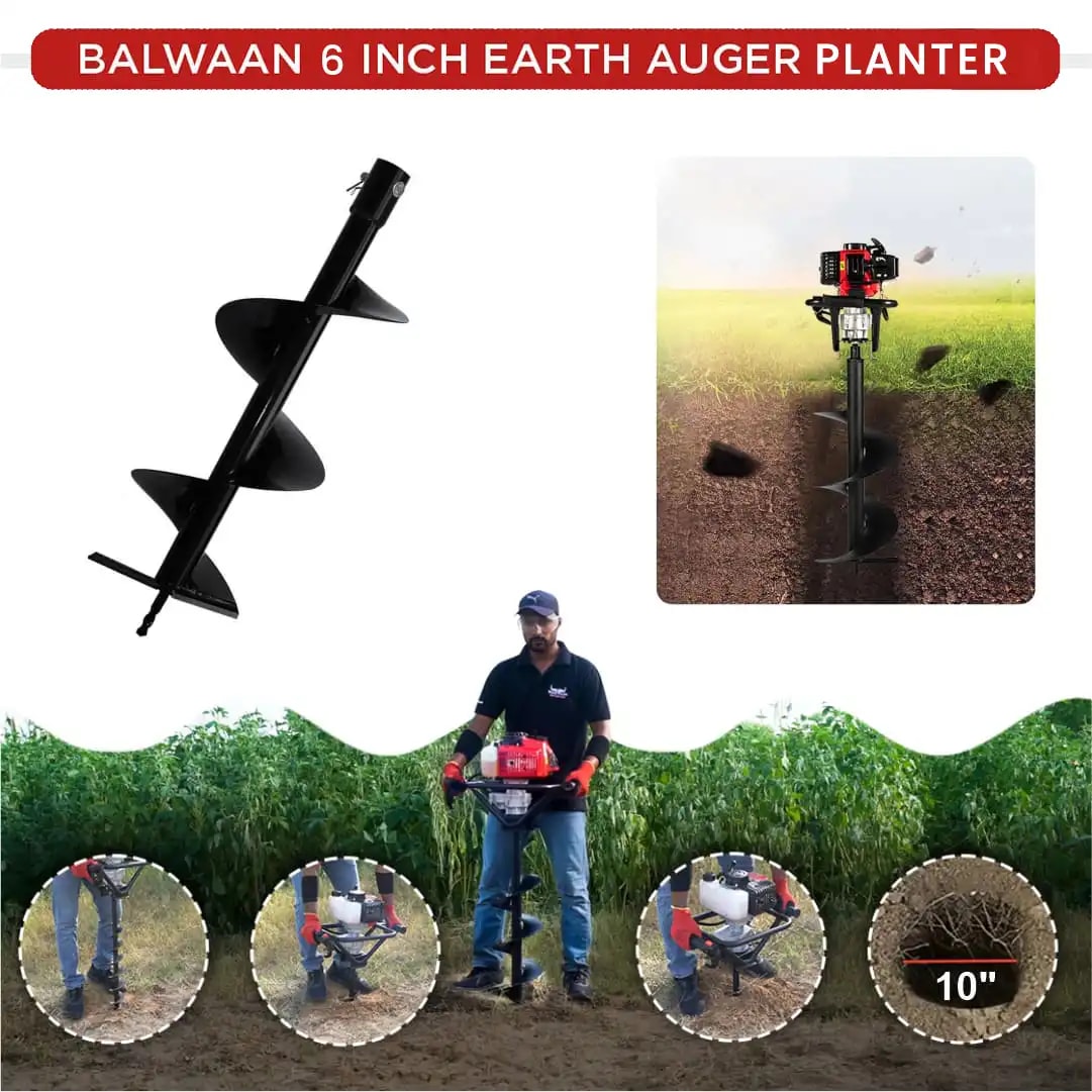 Balwaan PT-6 Single Spiral Earth Auger Planter, 6 Inch Width, Heavy Duty, Durable And Rust Resistant