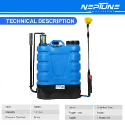 Neptune Hariyali-08 Knapsack Hand Operated Sprayer, 16L HDPE Tank Brass Pressure Chamber, Telescopic Lance with 3 Nozzles, Ideal for Farming, Garden 5