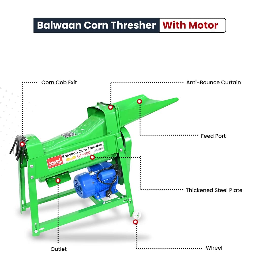 Balwaan CT-500 Corn Thresher With Motor (Green) - 1.3 HP Motor Capacity - Image 4