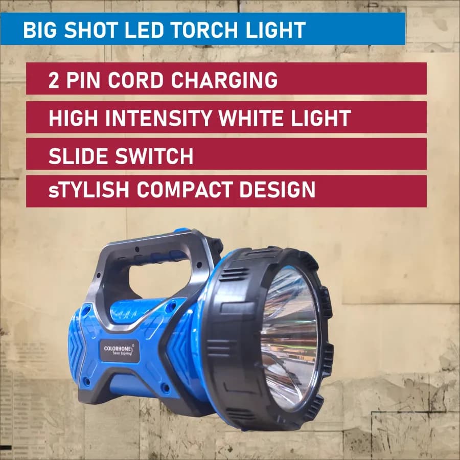 Radhe Agri COLORHOME Torch Light, Rechargeable, Lithium-Ion Battery, 1 KM Range - Image 3