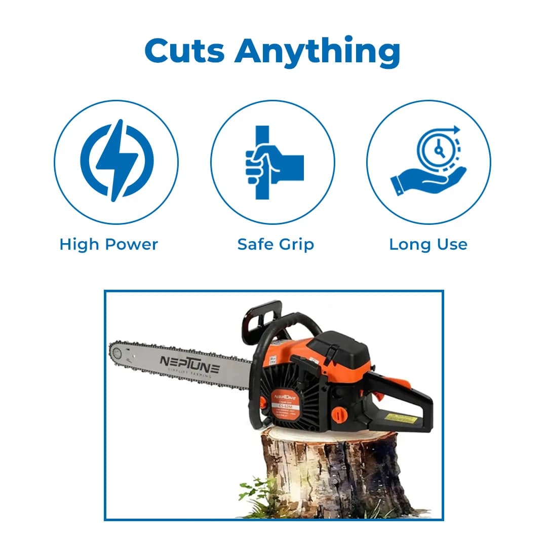 Neptune CS-62 Chain Saw 62CC Powerful 2 Stroke Petrol, Woodcutting Saw, 22 Inch Blade, Professional Cutter For Trees, Garden And Agriculture - Image 4