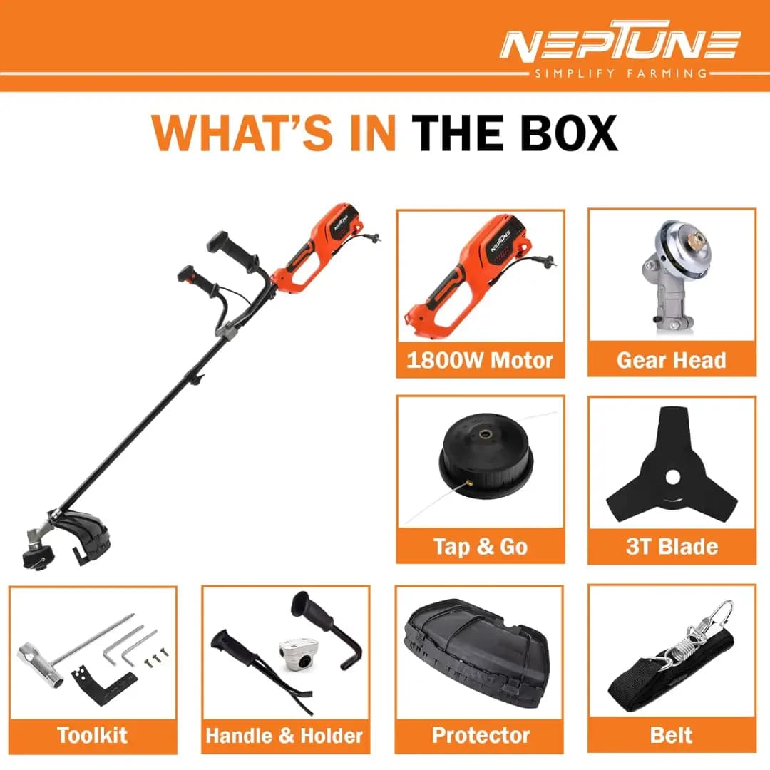 Neptune BC-1800E 2 In 1 Corded Electric Brush Cutter And Trimmer, 1800W, 7500RPM, 2 Types Blade, Ideal Grass Cutter For Home Garden - Image 6
