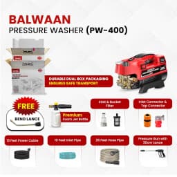 Balwaan PW-400 Pressure Washer, 1800W Motor, Adjustable Brass Pump, 7.5 L-Min Flow, Straight & Bend Lance For Car Wash And Cleaning 5