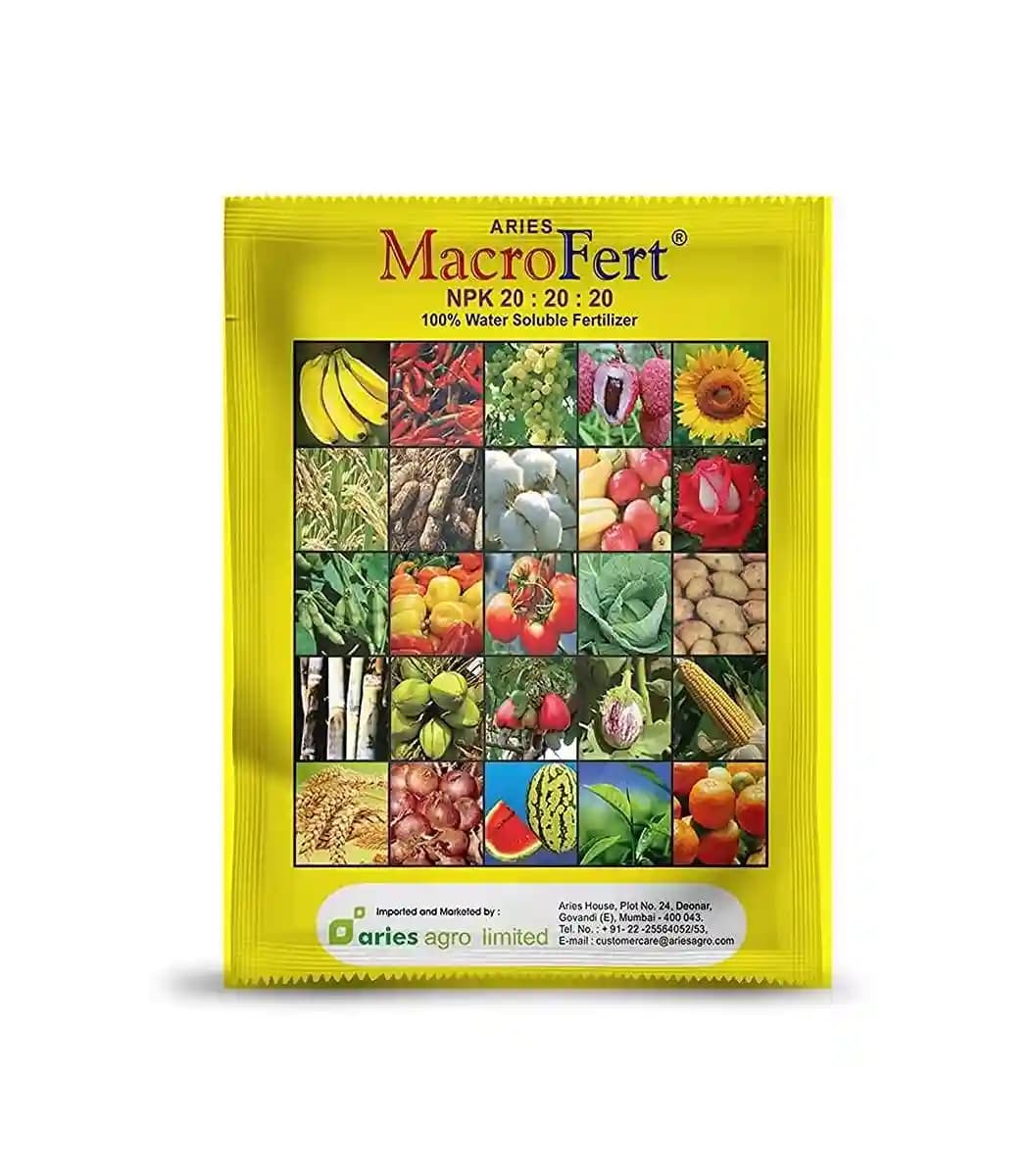 Aries Macrofert Npk 20:20:20 Foliar Spray, Fully Water Soluble Fertilizer for Balanced Growth, Ideal for Garden & Outdoor Plant