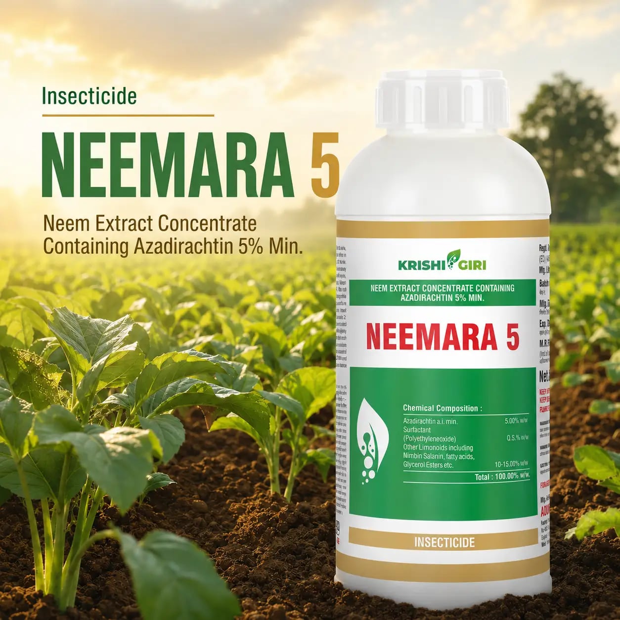 Krishigiri Neemara 5 (Azadirachtin 5%) Powerful, Broad Spectrum Botanical Biopesticide Controls Chewing & Sucking Pests