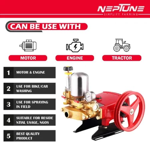 Neptune HTP-Gold Triplex Sprayer Pump, 22-30 L-min Output, High Pressure Tractor-Mounted Sprayer Pump for Fertilizer And Car Wash Solutions - Image 2