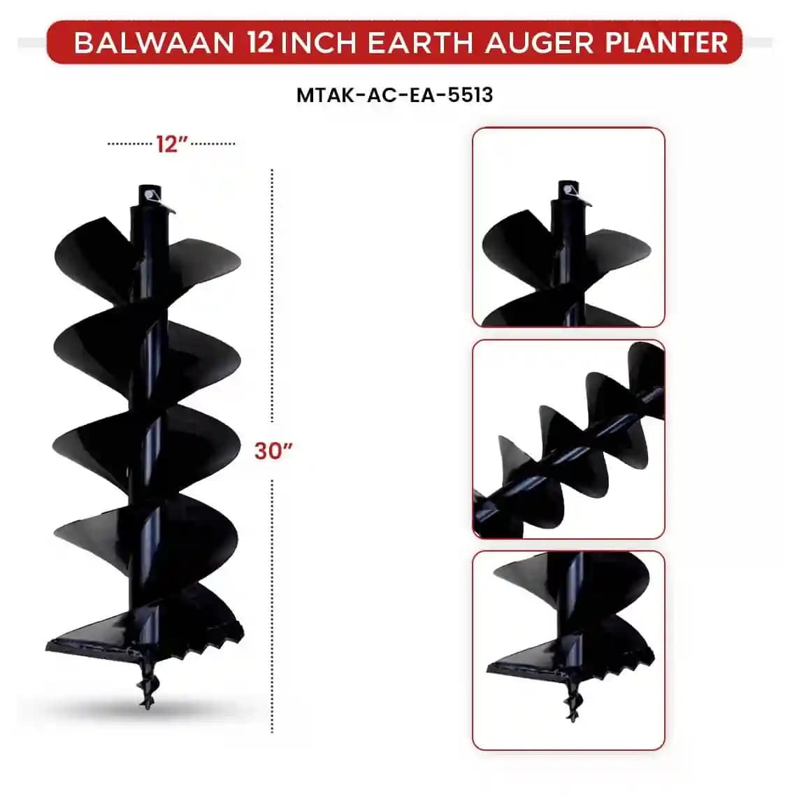 Balwaan PT-12D Double Spiral Planter, 12 Inch Width Earth Auger, Heavy-Duty, Faster Drilling And Durable - Image 2