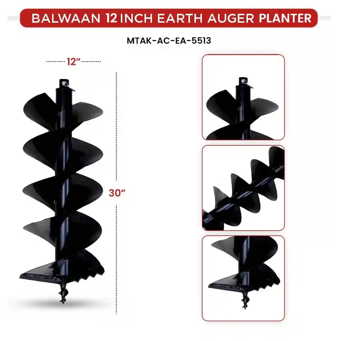 Balwaan PT-12D Double Spiral Planter, 12 Inch Width Earth Auger, Heavy-Duty, Faster Drilling And Durable