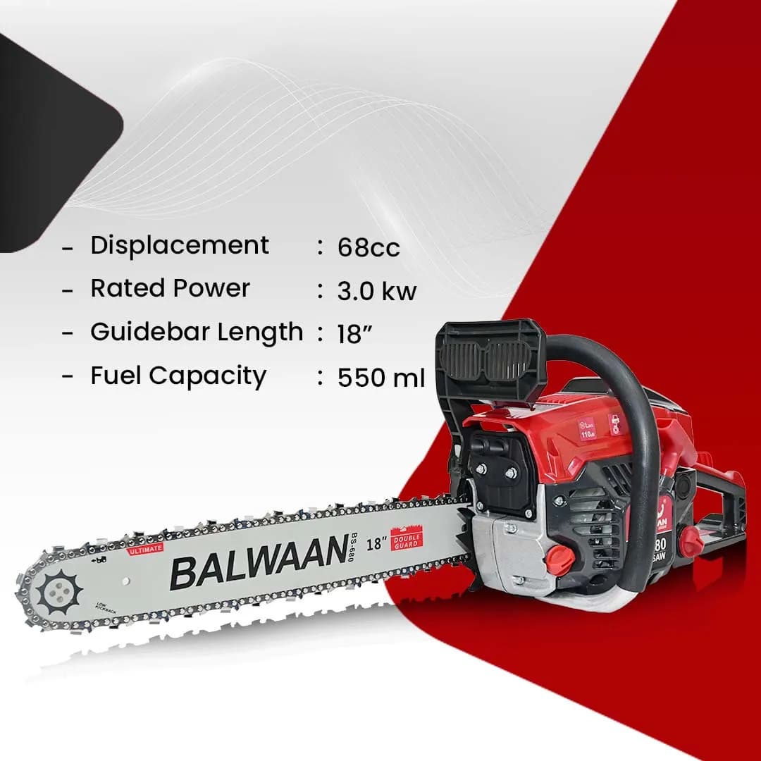 Balwaan 18 Inches BS-680 Ultimate Chainsaw with 68CC Engine, Petrol Operated, 1 Year Warranty - Image 3