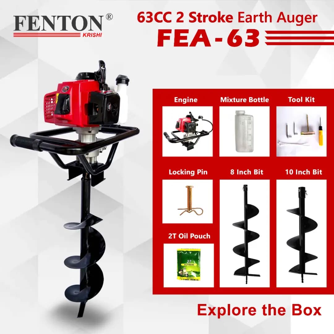 Fenton Krishi FEA-63 2-Stroke 63CC Earth Auger, Petrol Engine With 8 Inchs Bits For Plantation Fuel Grass Trimmer (Manual Feed) - Image 7