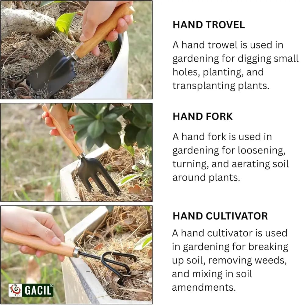GACIL 5-In-1 Gardening Tool Kit Set For Home Garden, Includes Hand Gloves, Hand Shovel, Hand Fork, Hand Cultivator And Pruner - Image 4