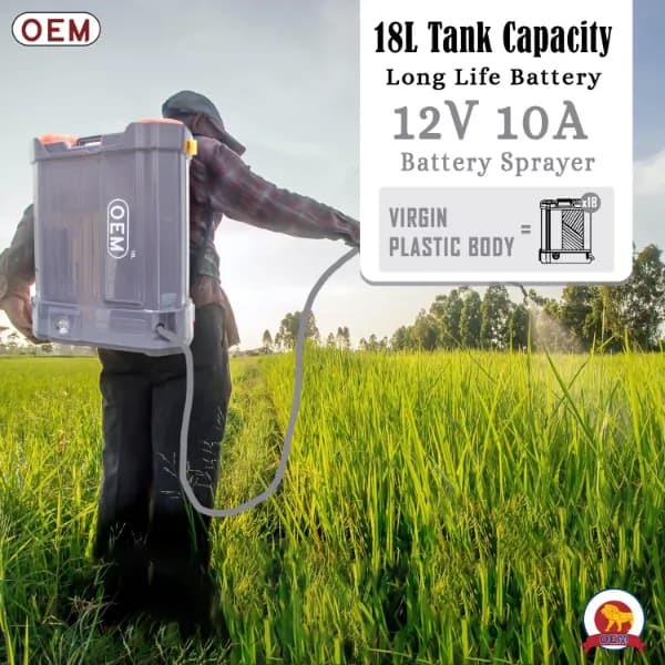 OEM Battery Sprayer With 12V x 10A Battery (18 L Capacity), Copper High Pressure Motor, 4 Free Nozzles Powerful Agricultural Sprayer - Image 7