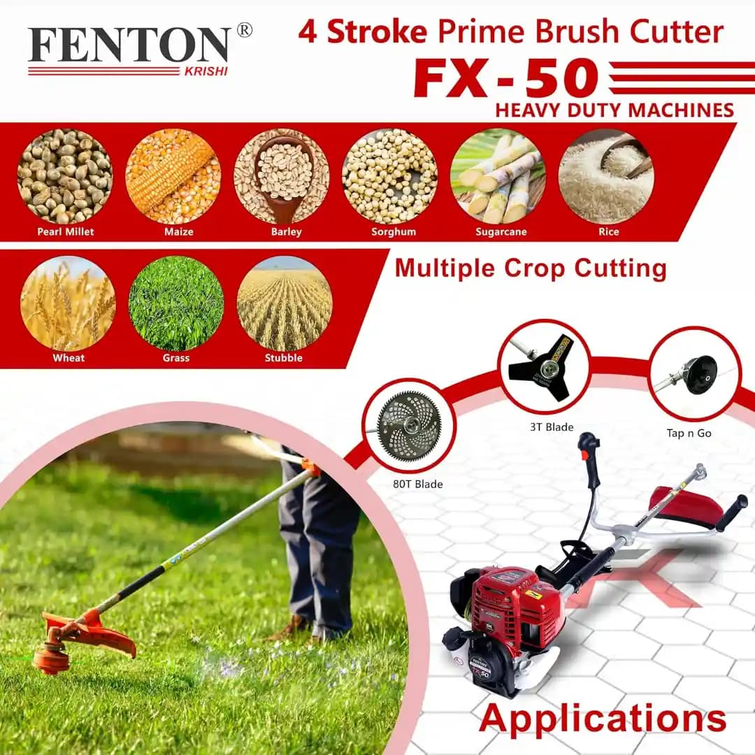 Fenton Krishi FTK-SP-50 3IT Brush Cutter With 80T Blade, 3T Blade, Tap n Go Trimmer Head, 50CC and 4 Stroke Engine - Image 6