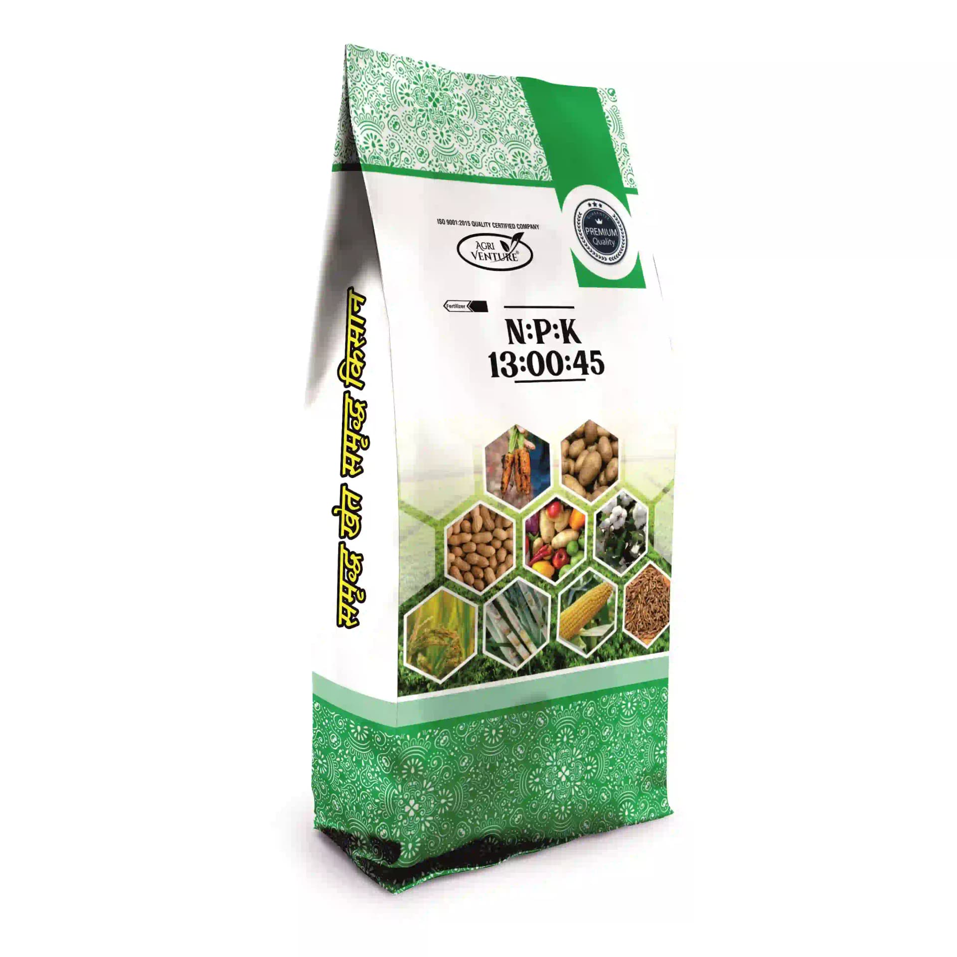 Agriventure Npk 13:00:45 Imported 100% Water Soluble Drip Fertilizer, Suitable for All Crops, Best For Flowering and Fruiting Booster - Image 1