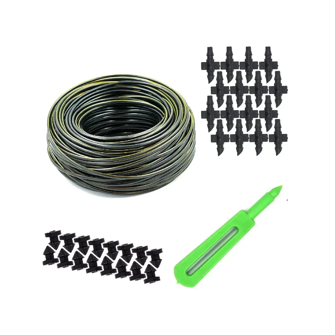 Drip Irrigation 4 MM Feeder Line Pipe 100 Meter With 4 MM Pin Connector 100 Pcs, Dummy Hole 10 Pcs, 4mm Punch Tool 1 Pc