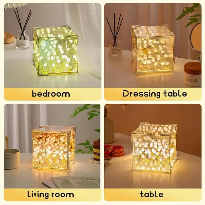 Cube Tulip Night Lamp, LED Decorative Mirror Flower Table Light For Bedroom - Image 3