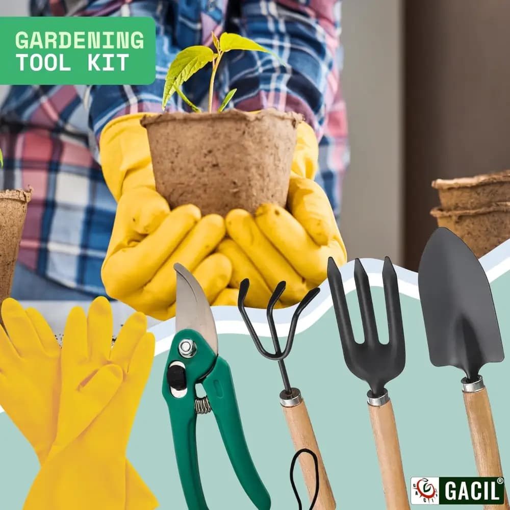 GACIL 5-In-1 Gardening Tool Kit Set For Home Garden, Includes Hand Gloves, Hand Shovel, Hand Fork, Hand Cultivator And Pruner - Image 7