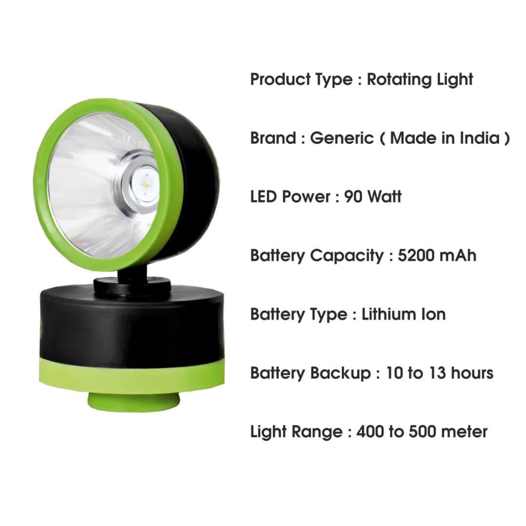 Radhe Single Face 360 Degree Rotating Rechargeable LED Light, 5200 mAh Lithium Ion Battery, 10 to 13 Hours Backup - Image 3