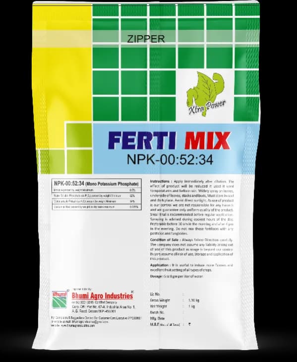 भूमि फर्टीमिक्स एनपीके 00:52:34 पानी में घुलनशील उर्वरक, जो कृषि और उद्यानिकी फसलों के लिए उपयुक्त है। - Image 2