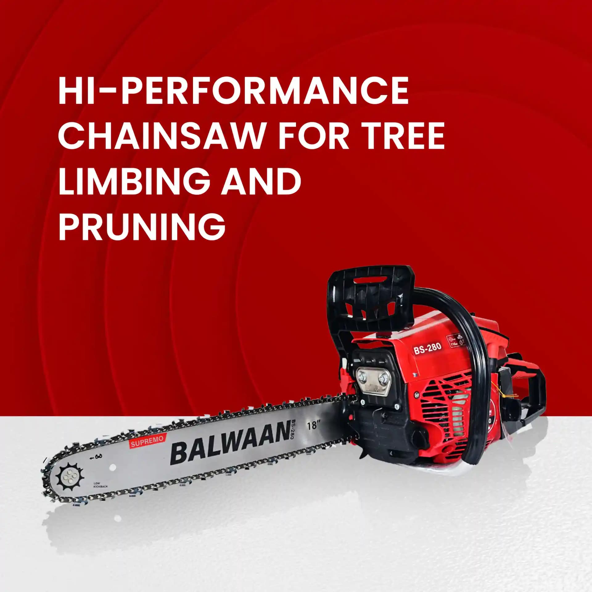 Balwaan BS-280 Supremo Chainsaw, 62cc Engine, 2 Stroke Petrol Operated, 1 Year Warranty - Image 4