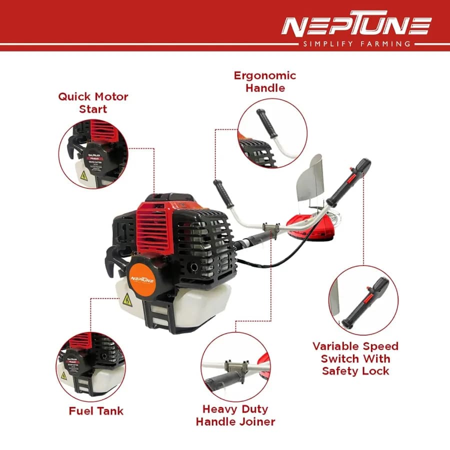 Neptune BC-520 Brush Cutter 2 Stroke 52CC Petrol Engine, Advanced Technology Grass Trimmer, Heavy Duty Crop Cutter, 40T, 2T, Tap And Go Blades - Image 5