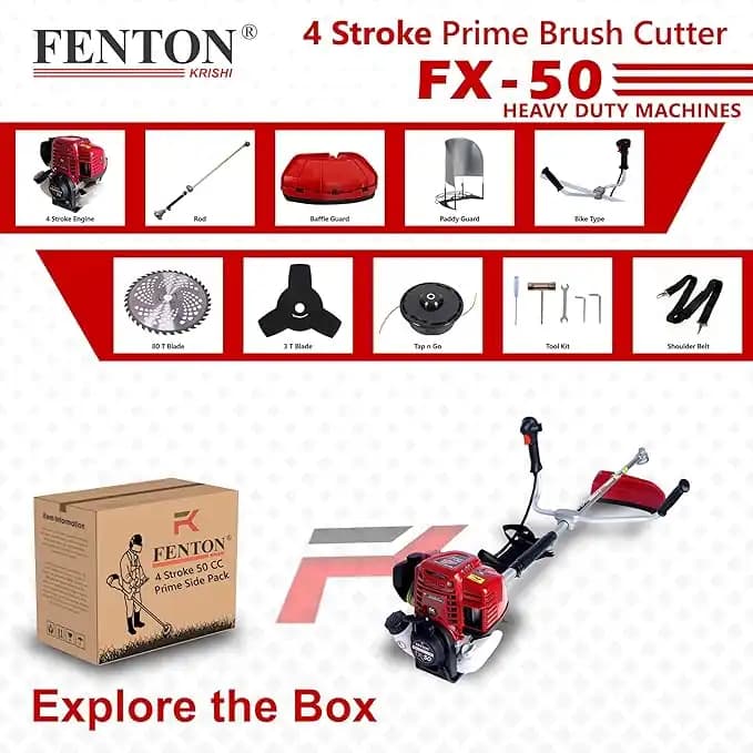Fenton Krishi FTK-SP-50 3IT Brush Cutter With 80T Blade, 3T Blade, Tap n Go Trimmer Head, 50CC and 4 Stroke Engine - Image 3