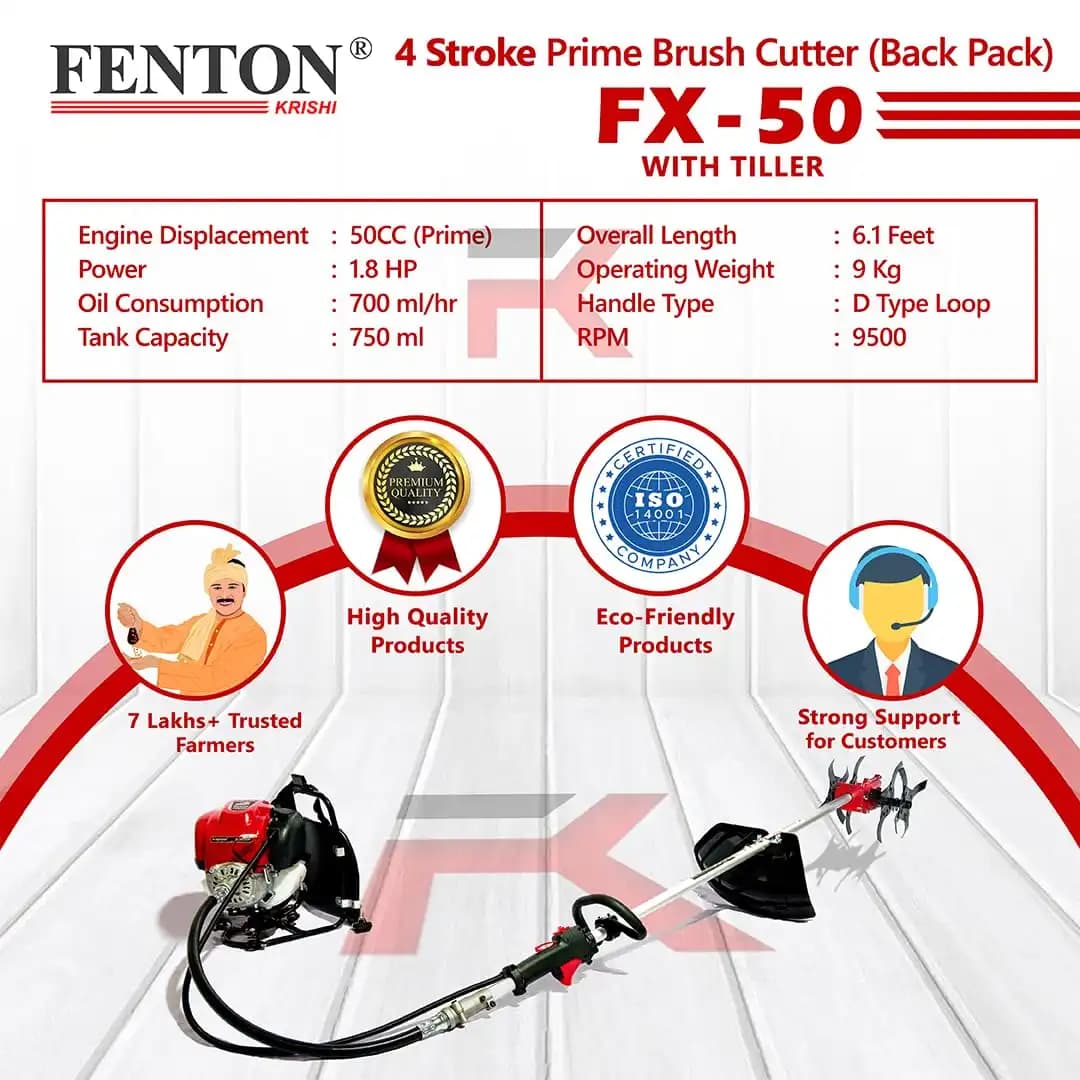 Fenton Krishi Back Pack FX-50 Prime Brush Cutter, 50CC, 4-Stroke, 1.8HP Engine, 750ML Fuel Tank, Best For Gardens, Backyards, Small Fields - Image 3