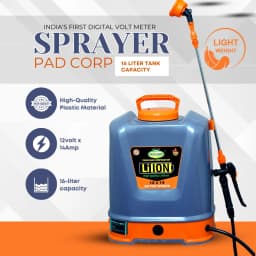 Pad Corp Li-Ion Lithium Battery Sprayer 12 Volt x 14 Amp, 1 Year Battery Warranty, Light Weight, 4.5 LPM Copper Motor, 16 Ltr Tank, Digital Volt Meter 2