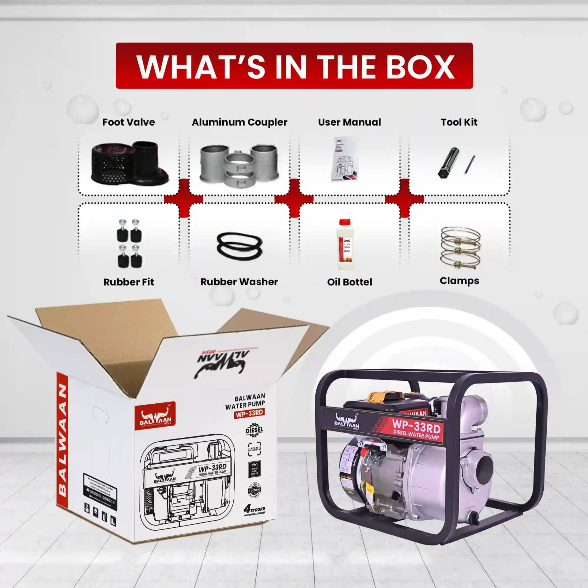 Balwaan WP-33RD Diesel Water Pump 7HP - 4 Stroke, 3-Inch Outlet, Recoil Starter - Image 7