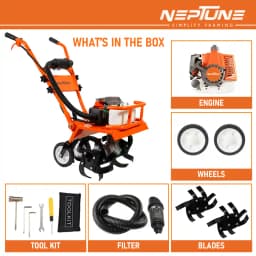 Neptune NC-62 Heavy-Duty Mini Tiller, 62CC 3HP Petrol Engine, High Carbon Blades, 16 Width, 4 Depth, Perfect for Agriculture, Farm & Garden Work 5