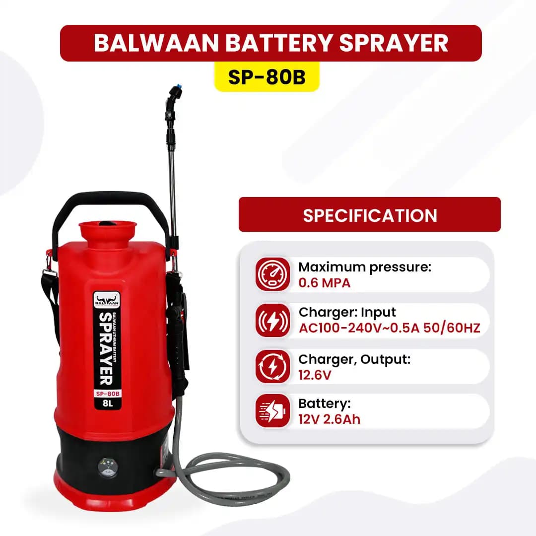 Balwaan SP-80B Li-Ion Garden Spray Pump, 12 Volt x 2.6 Amp Battery, 8 Ltr Tank Capacity, Suitable for Garden Pest Control and Agriculture - Image 2