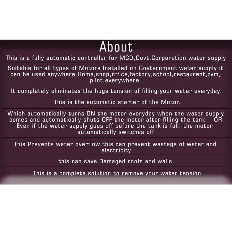 Vahra Fully Automatic Water Level Controller (For Govt Water Supply) With Pipe Sensor, Pressure Sensor & Tank Sensor (2FAT) - Image 6
