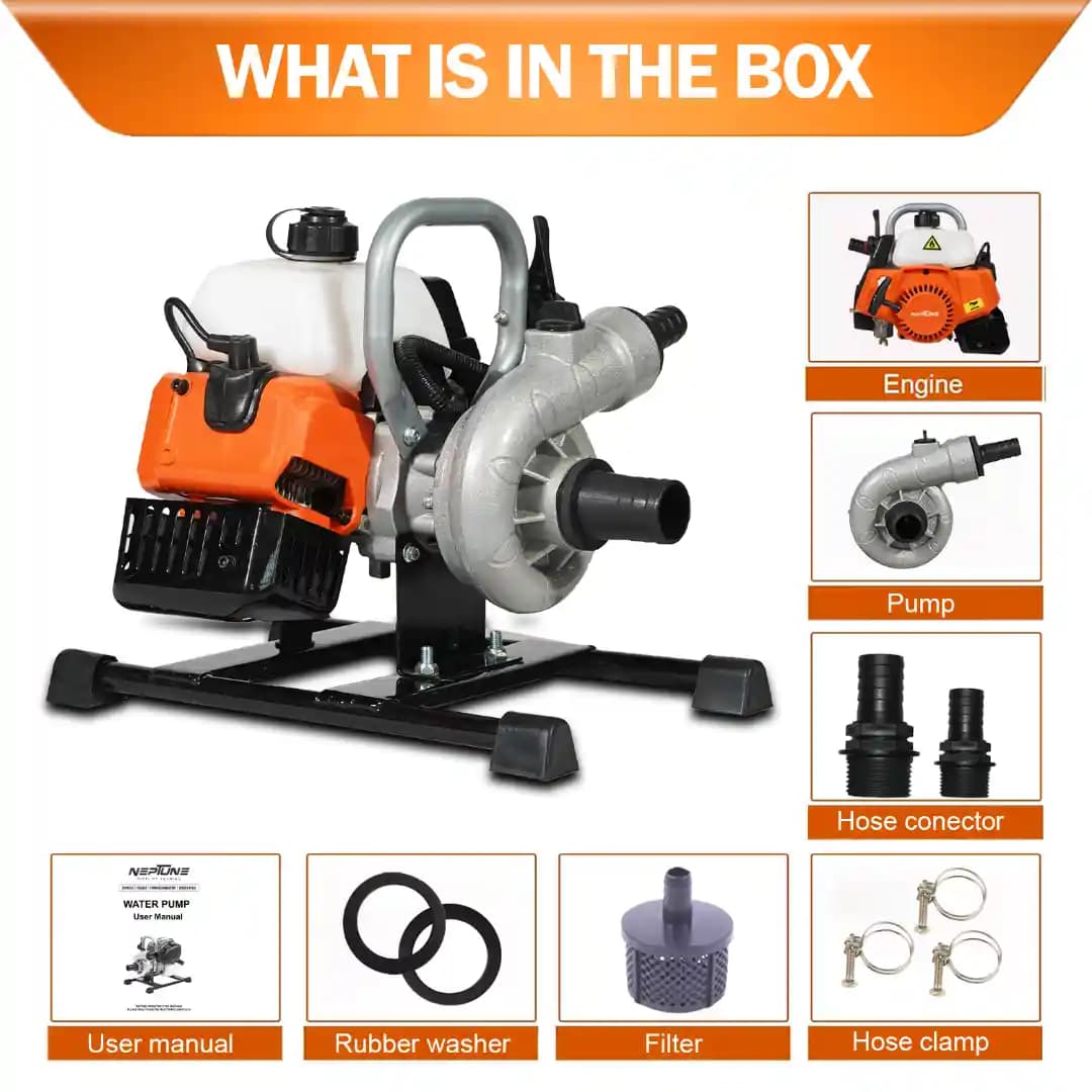 Neptune 43CC Portable Water Pump 1.5 Inch Outlet, Powerful 2 Stroke Petrol Engine, Maximum Discharge 135 L.min Ideal for Farming, Draining & Gardening - Image 4