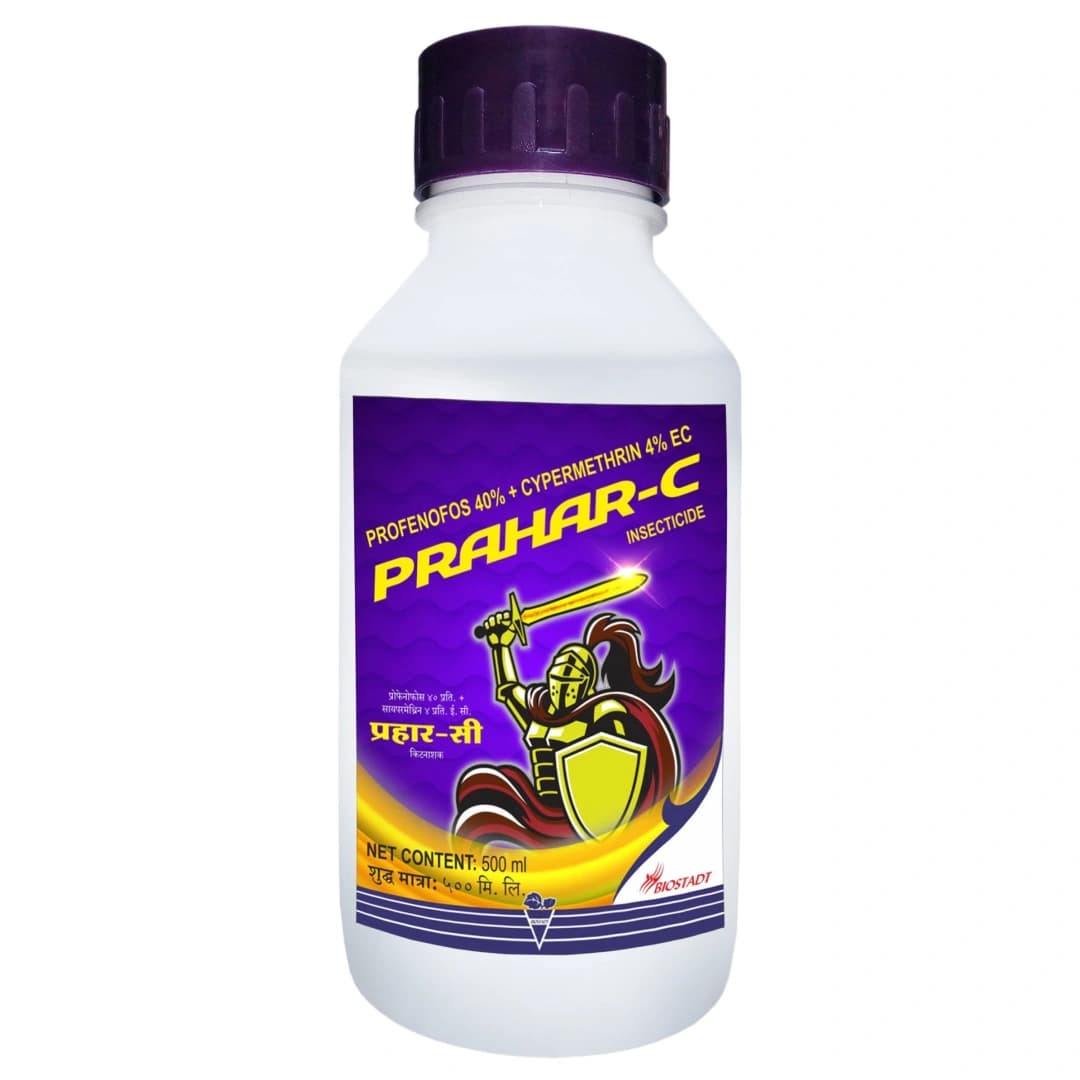 Biostadt PRAHAR-C Profenofos 40% + Cypermethrin 4% EC Insecticide, Effective Control Sucking And Chewing Pests In Crops