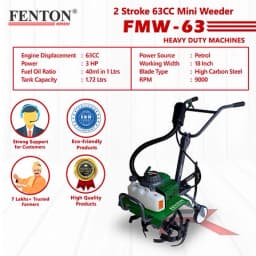 Fenton Krishi FMW-63 Mini Weeder, 63-CC, 2-Stroke, 3HP Engine, 1.72 L Fuel Tank, Best For Cultivation And Rotary 4
