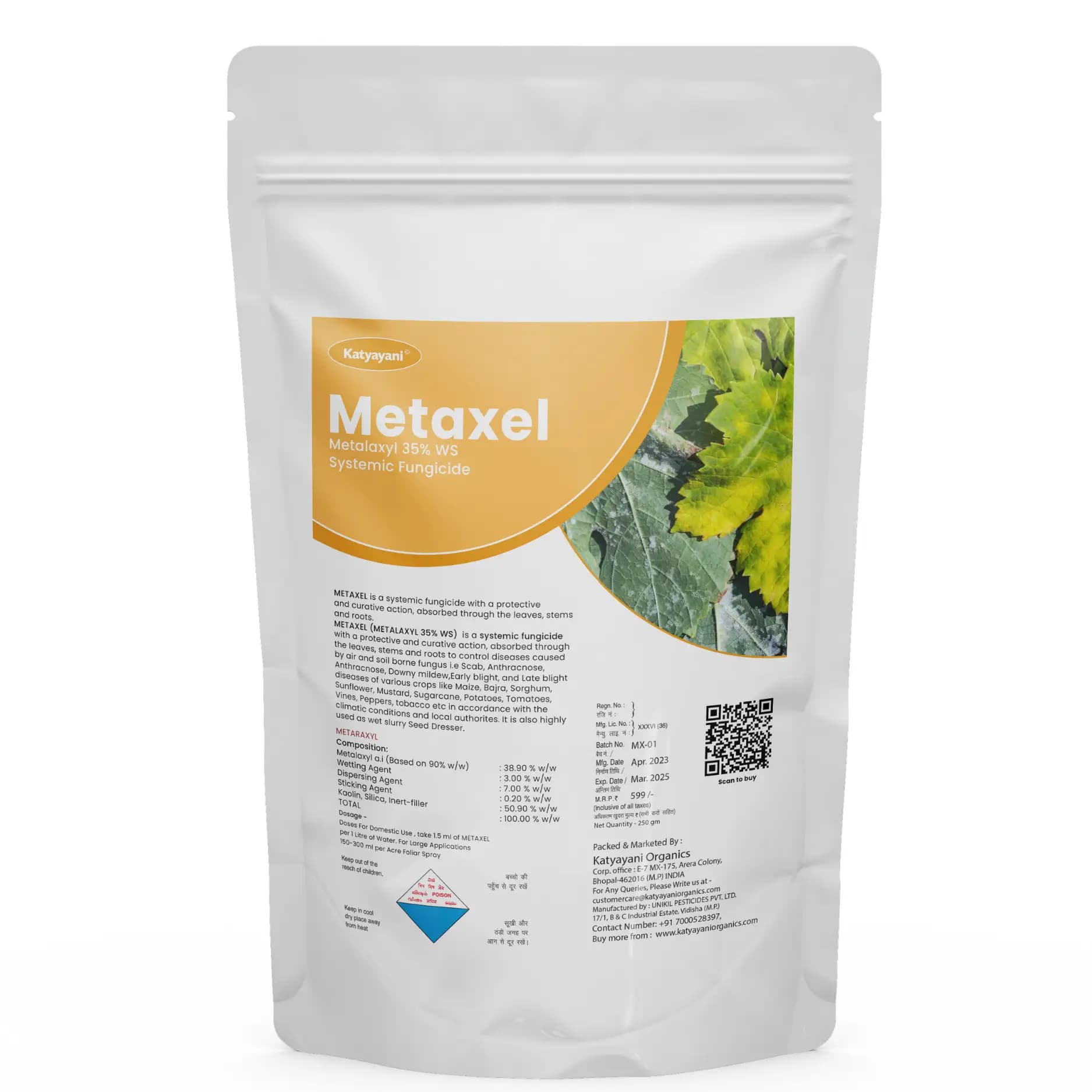 Katyayani Metaxel Metalaxyl 35% WS Fungicide, Systemic Control of Fungal Diseases - Image 2