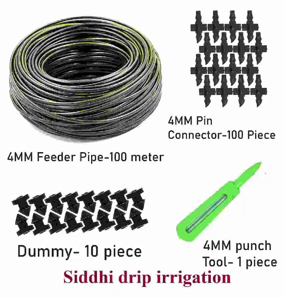 Drip Irrigation 4 MM Feeder Line Pipe 100 Meter With 4 MM Pin Connector 100 Pcs, Dummy Hole 10 Pcs, 4mm Punch Tool 1 Pc - Image 2