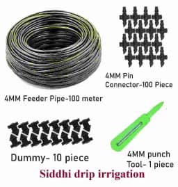 Drip Irrigation 4 MM Feeder Line Pipe 100 Meter With 4 MM Pin Connector 100 Pcs, Dummy Hole 10 Pcs, 4mm Punch Tool 1 Pc 2
