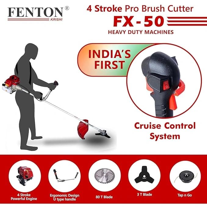 Fenton Krishi FTK-SP-50P 3IT Brush Cutter With 80T , 3T, Tap n Go Grass Trimmer, 50CC Pro, SP 4 Stroke Petrol Engine - Image 4