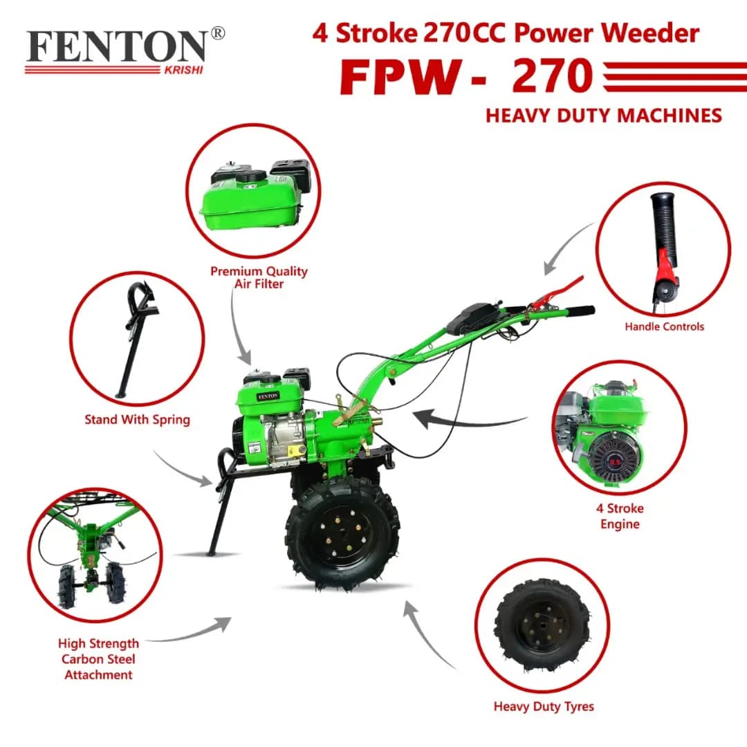 Fenton Krishi FMW-270 Mini Weeder, 270CC, 4-Stroke, 9HP Engine, 3.6L Fuel Tank, Best For Cultivation And Rotary And PTO - Image 3