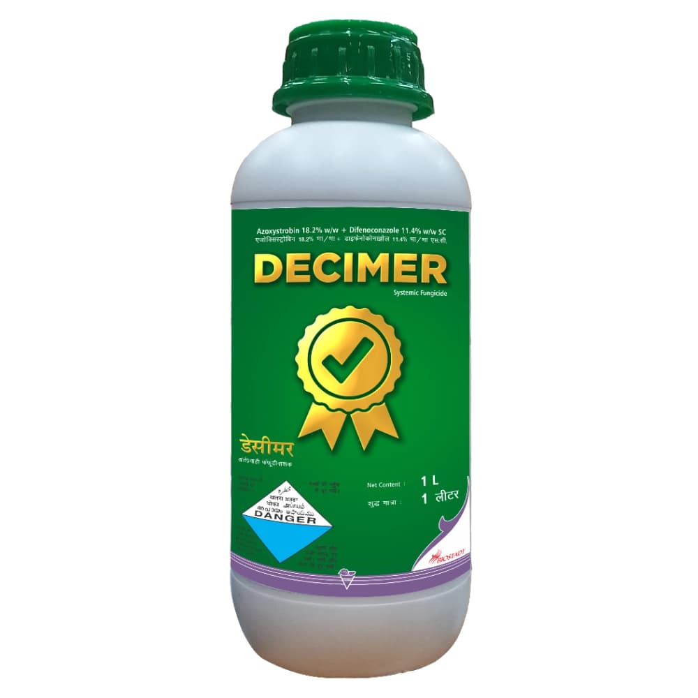 Biostadt DECIMER Azoxystrobin 18.2% + Difenoconazole 11.4% SC Fungicide, Dual Action, Protection Against Fungal Diseases In Various Crops