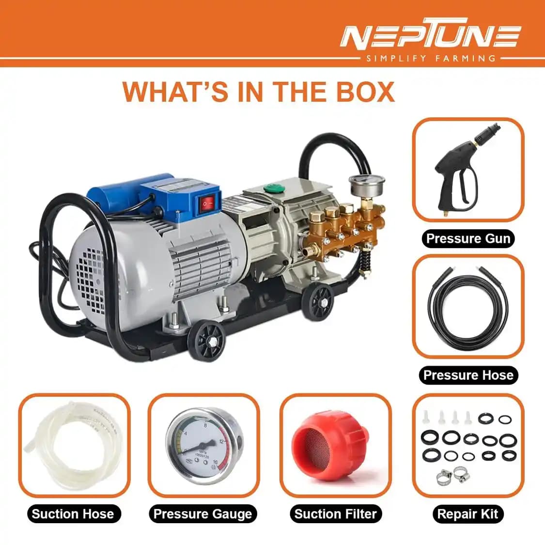 Neptune PW-280 Electric Portable High Pressure Washer, 1600W, Piston Pump, Flow Rate 10L-Min, Ideal For Washing And Cleaning Purpose - Image 4