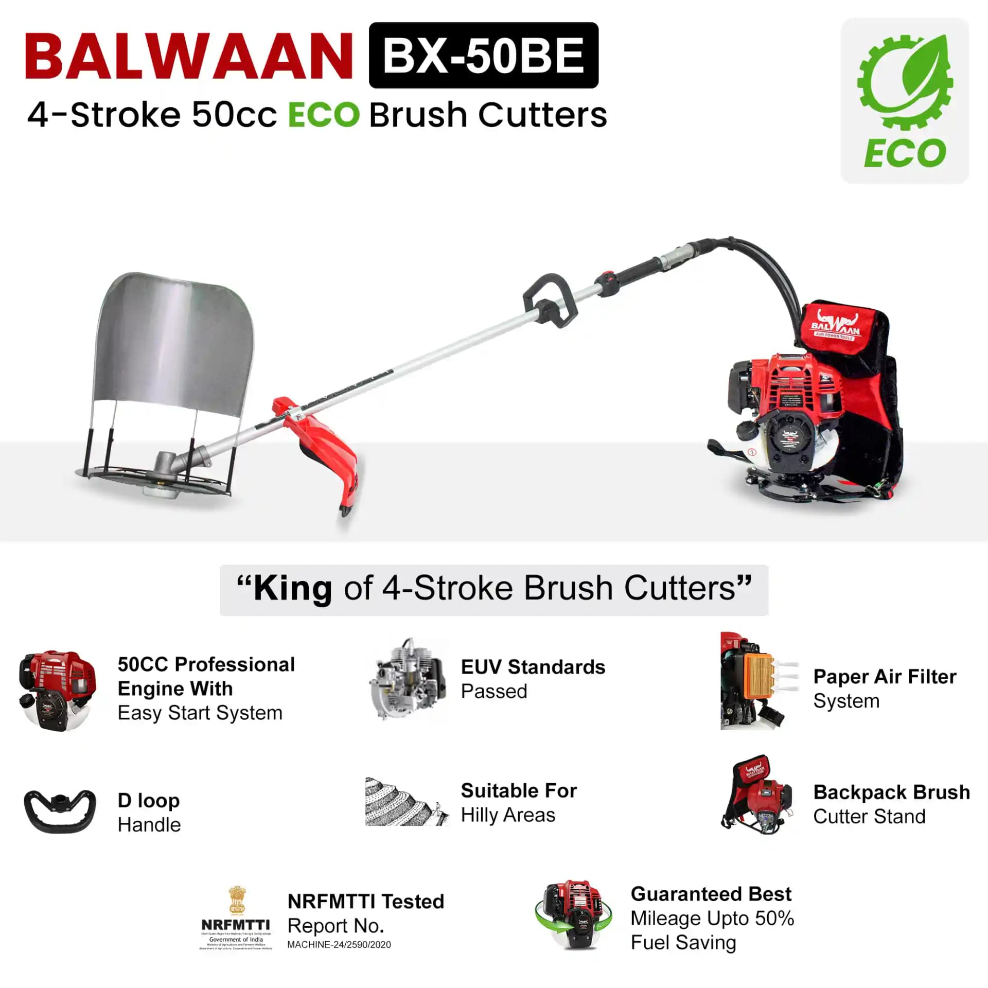 Balwaan BX 50BE Backpack Brush Cutter - 50cc, 4 Stroke - Image 3