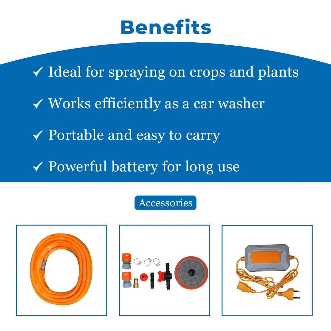 Pad Corp Double Bull Portable Battery Sprayer & Car Washer, Drip Injector 12 Volt x 14 Amp with 10 Meter High Pressure Hose Pipe - Image 4